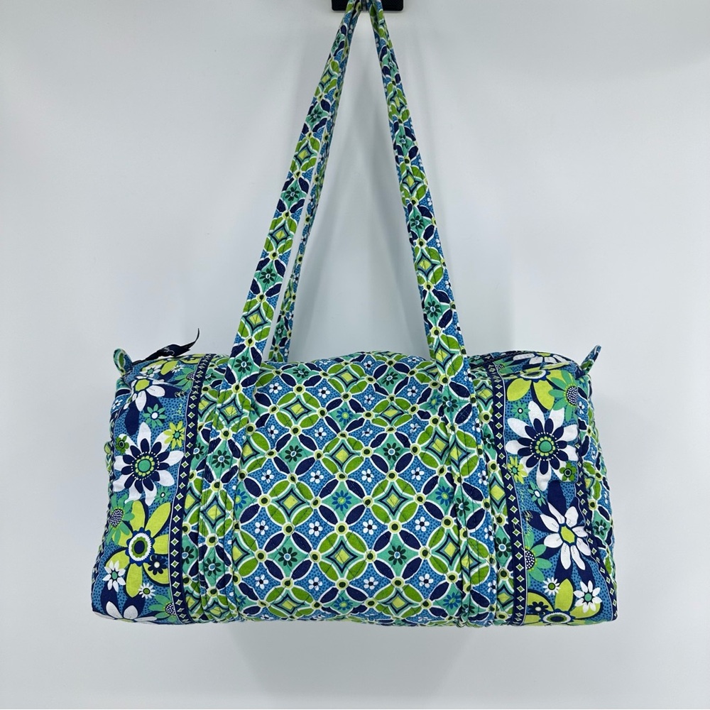 Quilted Floral Pattern Shoulder Duffle Bag - Blue & Green